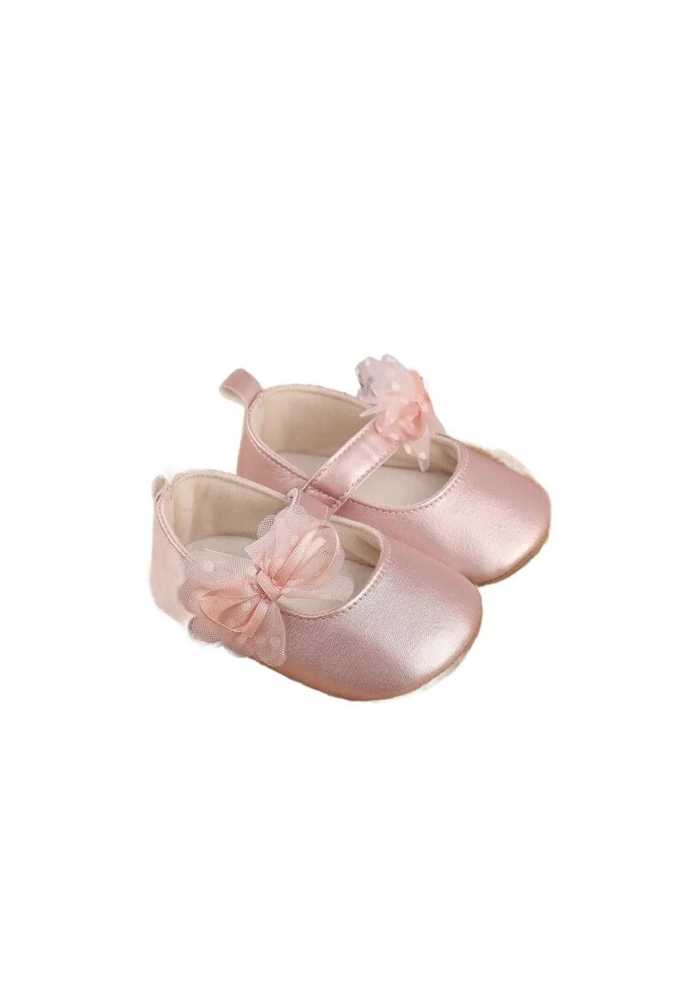 Pantofi Bebelusi Roz cu Fundiță din Tul - Eleganți și Confortabili