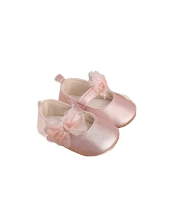Pantofi Bebelusi Roz cu Fundiță din Tul - Eleganți și Confortabili