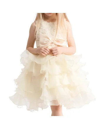 Rochie elegantă Elodie pentru fetițe, auriu cu floare 3D și volane, ideală pentru ocazii speciale, Auriu