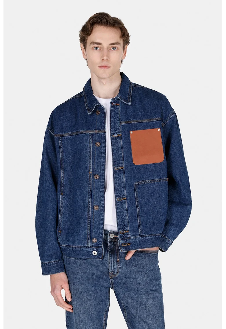 Jacheta din denim cu maneci lungi, Albastru inchis