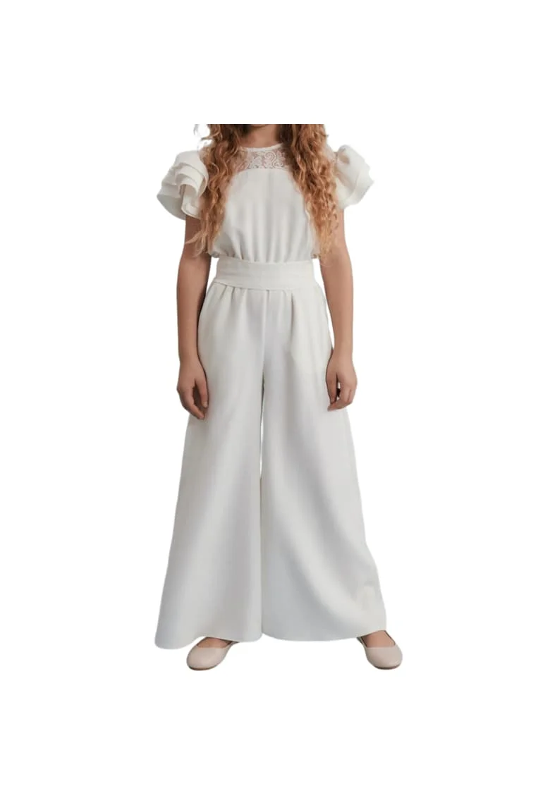 Salopeta pentru fete, ZOYA Fashion, Beatrice, Textil, Alb, Alb