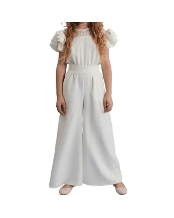 Salopeta pentru fete, ZOYA Fashion, Beatrice, Textil, Alb, Alb