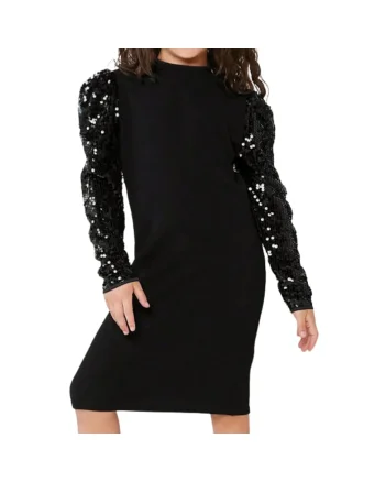 Rochie Elegantă pentru Fetițe Megan - Neagră cu Mâneci Strălucitoare din Paiete, Ideală pentru Evenimente Speciale, Negru