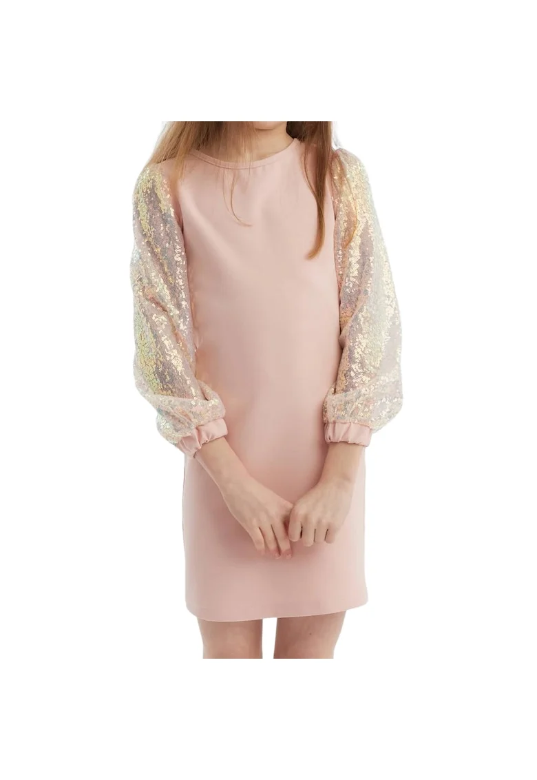 Rochie elegantă pentru fete Vivienne - Mâneci cu tul și paiete, perfectă pentru ocazii speciale, Roz
