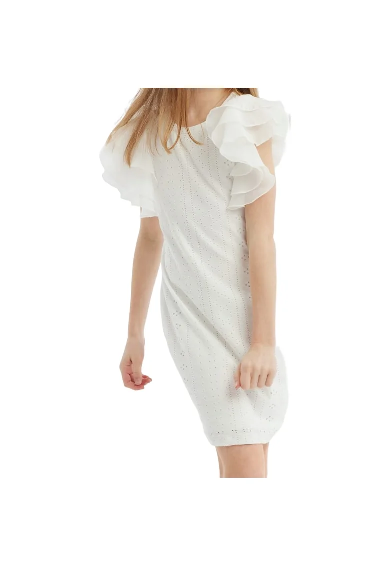 Rochie elegantă pentru fetițe Rania, albă, cu volane decorative, ideală pentru evenimente speciale, Alb