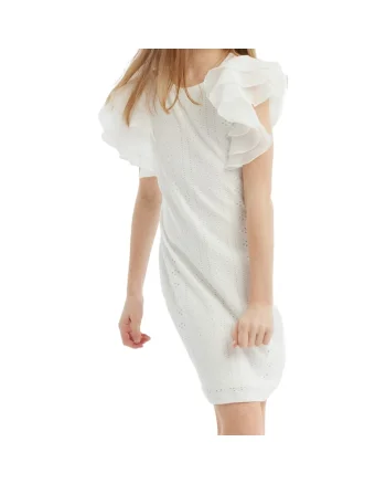 Rochie elegantă pentru fetițe Rania, albă, cu volane decorative, ideală pentru evenimente speciale, Alb