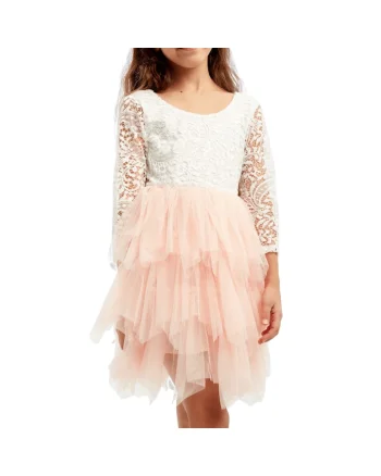 Rochie Eleganță Angel pentru Fetițe – Design Unic cu Dantelă și Tull, Ideală pentru Evenimente Speciale, Roz