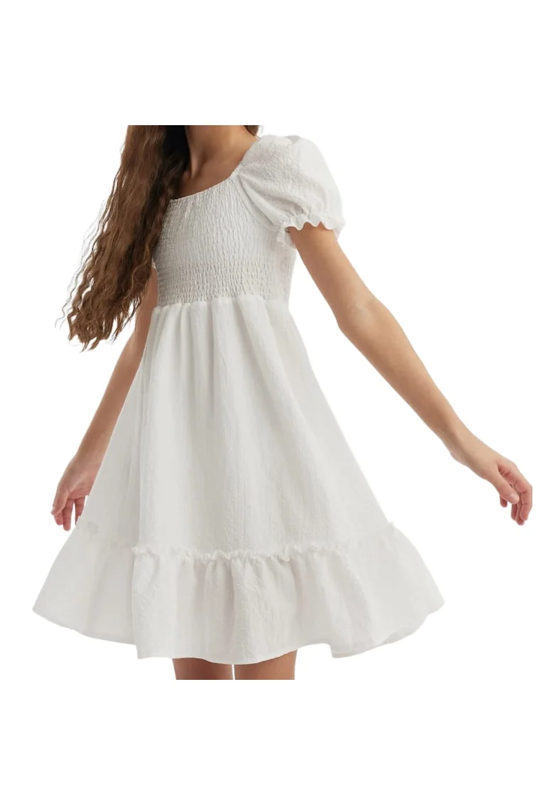 Rochie Elegantă Fetiță Pure - Alb Crem, Design Modern cu Mâneci Bufante și Volănaș Delicat, Ideală pentru Ocazii Speciale, Alb