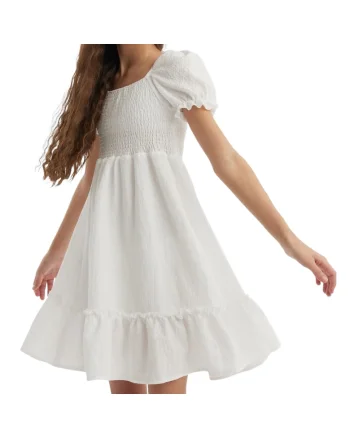 Rochie Elegantă Fetiță Pure - Alb Crem, Design Modern cu Mâneci Bufante și Volănaș Delicat, Ideală pentru Ocazii Speciale, Alb