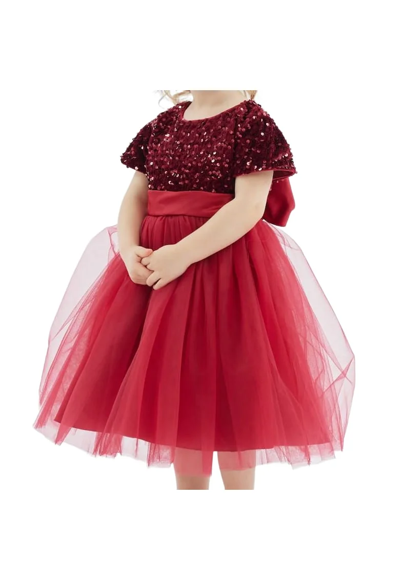 Rochie Eleganta Elisa pentru Fetițe, Bordo, Paiete și Tul, Ideală pentru Evenimente Speciale, Visiniu