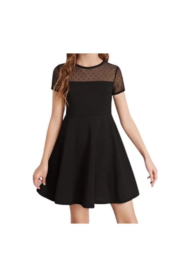 Rochie elegantă pentru fetițe Elly, neagră, cu detalii din tull și buline, ideală pentru evenimente speciale, Negru