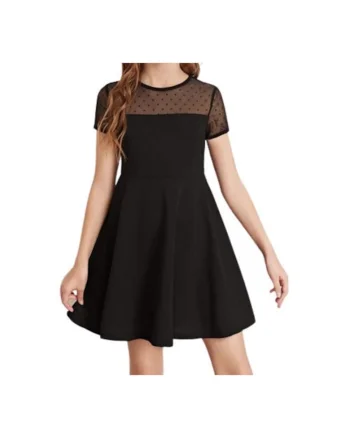Rochie elegantă pentru fetițe Elly, neagră, cu detalii din tull și buline, ideală pentru evenimente speciale, Negru