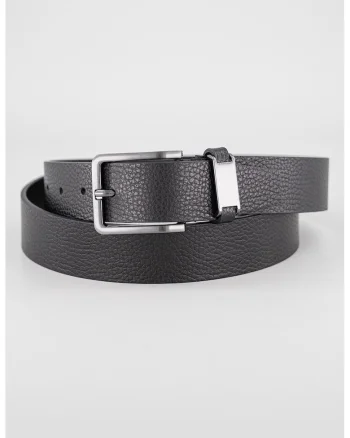 Curea de piele cu logo, Negru