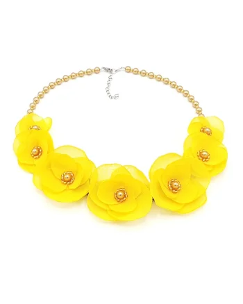 Colier elegant cu perle Swarovski si flori, culoarea galben, Zia Fashion