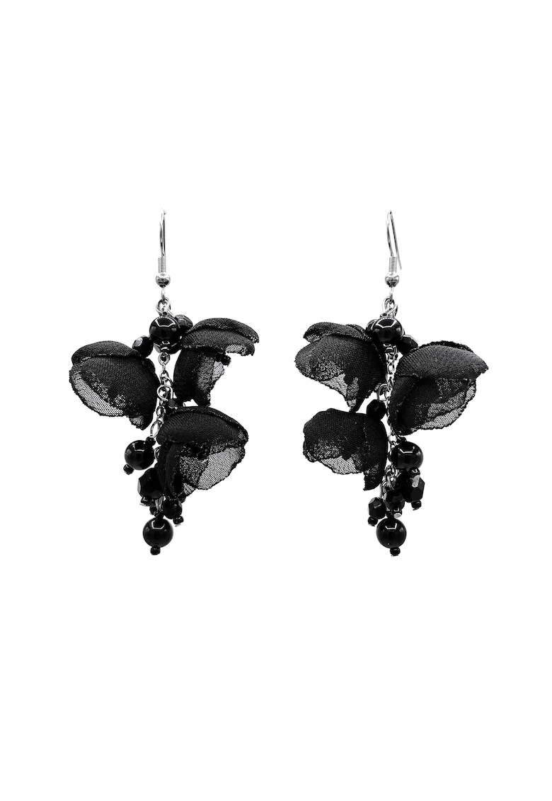 Cercei lungi eleganti, Zia Fashion, flori, handmade, Negru