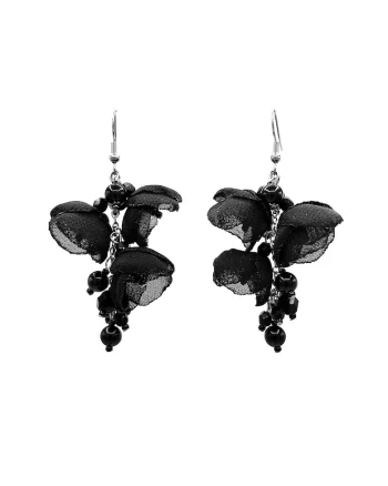 Cercei lungi eleganti, Zia Fashion, flori, handmade, Negru