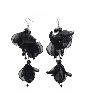 Cercei lungi voluminosi cu flori Lovely, Negru