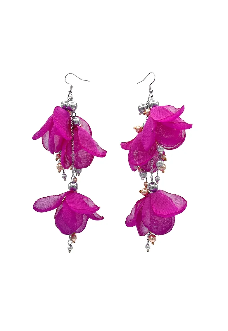 Cercei lungi voluminosi cu flori Lovely, Violet