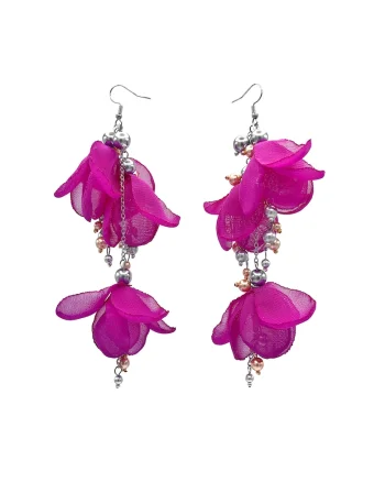 Cercei lungi voluminosi cu flori Lovely, Violet