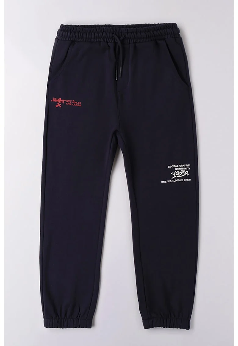 Pantaloni de trening cu imprimeu text, Albastru ultramarin