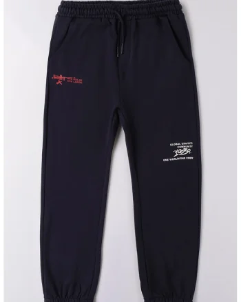 Pantaloni de trening cu imprimeu text, Albastru ultramarin