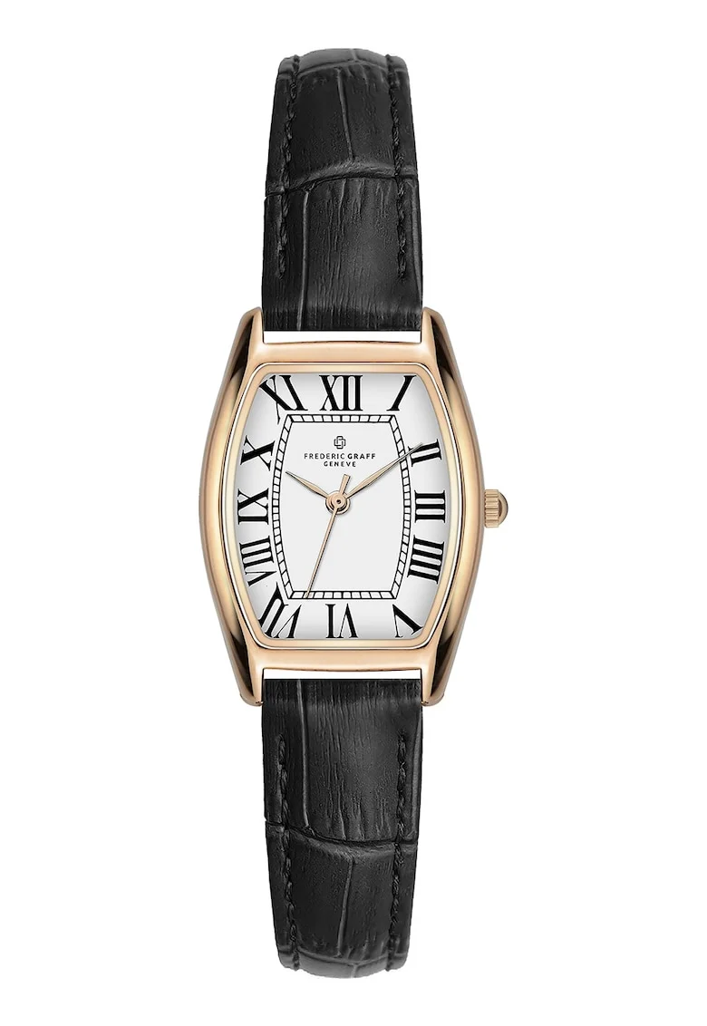 Ceas cu o curea de piele, Auriu rose/Negru
