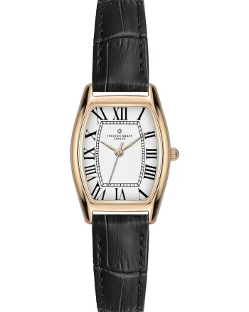 Ceas cu o curea de piele, Auriu rose/Negru