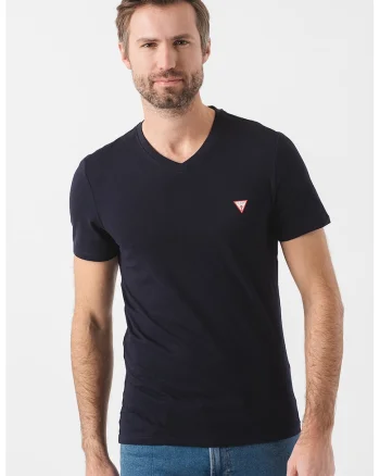 Tricou slim fit cu decolteu in V, Bleumarin