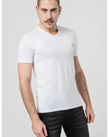 Tricou slim fit cu decolteu in V, Alb murdar