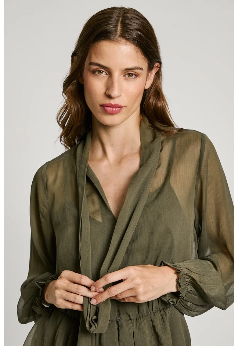 Bluza transparenta cu talie elastica, Kaki
