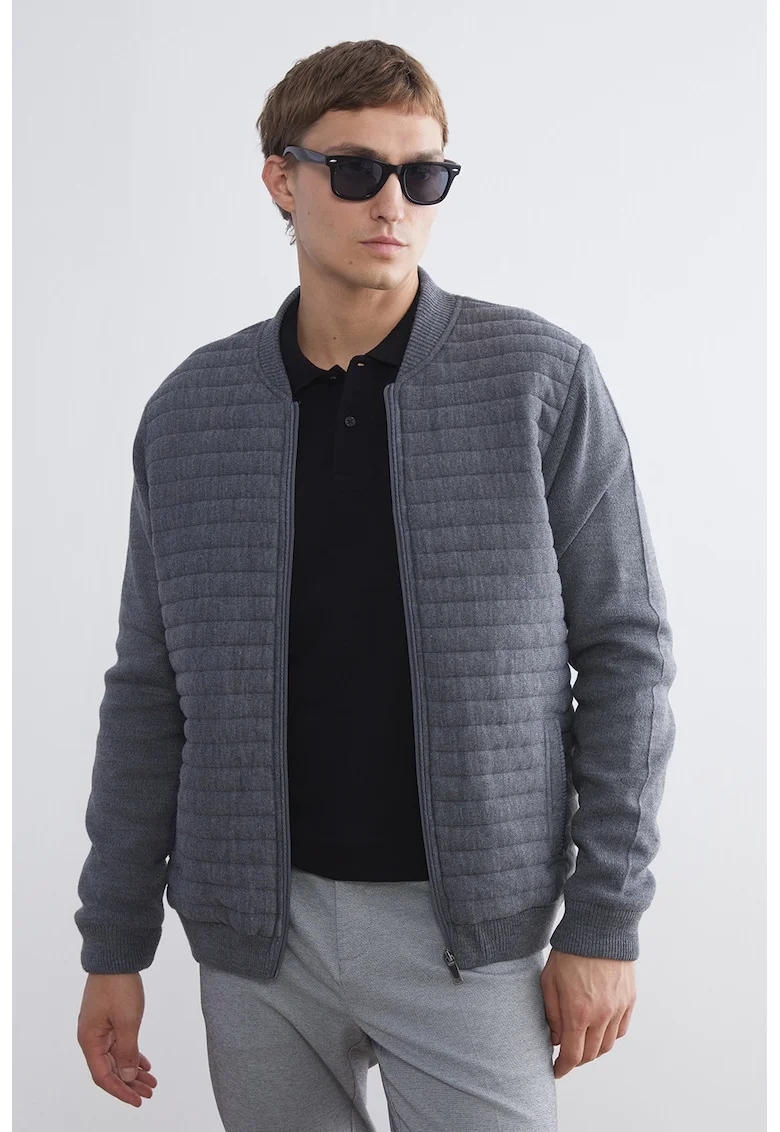 Jacheta bomber cu model uni, Gri melange