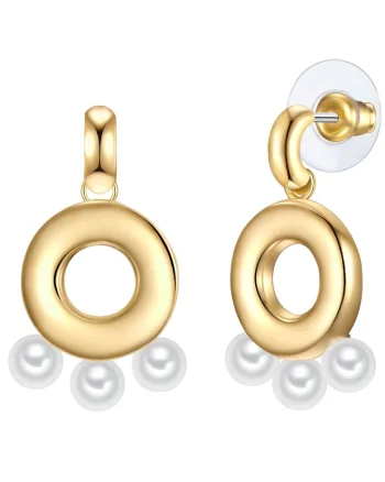 Cercei drop cu perla sintetica si placati cu aur de 14K, Auriu