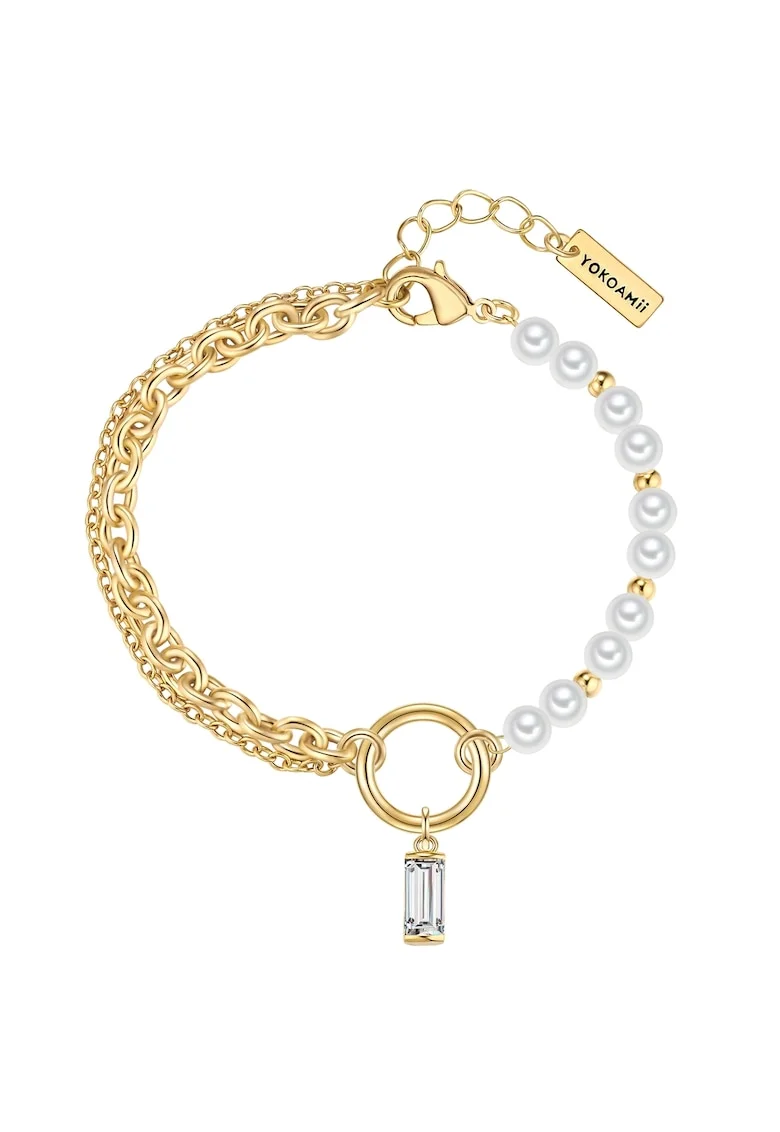 Bratara placata cu aur de 14K si perle, Auriu