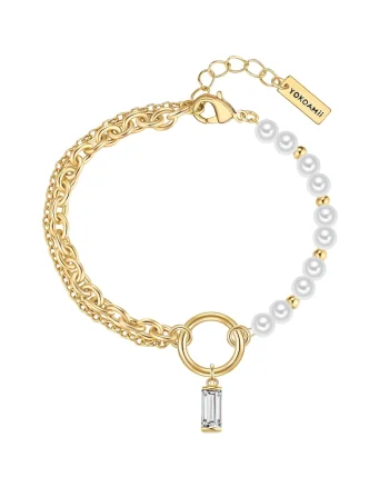 Bratara placata cu aur de 14K si perle, Auriu