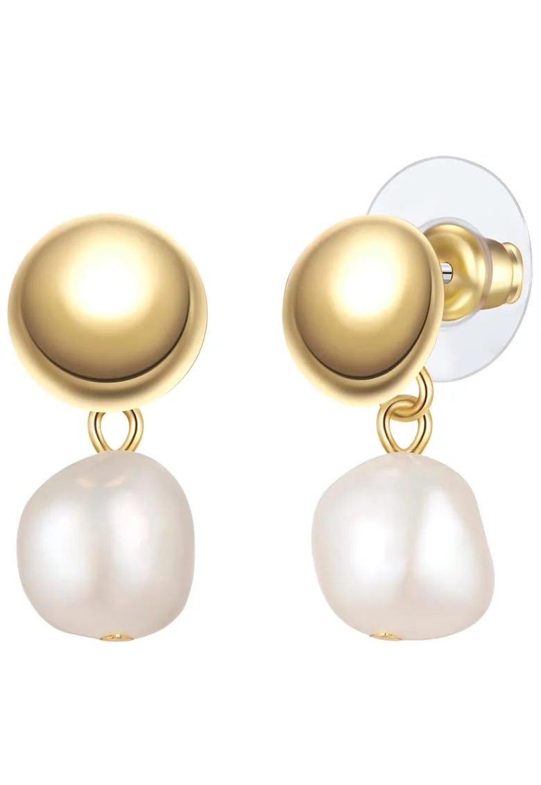 Cercei placati cu aur de 14K si decorati cu perle de cultura 170619, Alb