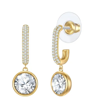 Cercei placati cu aur de 14K si zirconia, Auriu