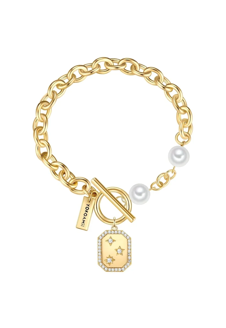 Bratara-lant placata cu aur de 14K si zirconia, Auriu