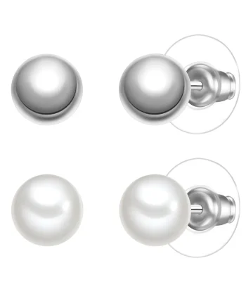Set de cercei cu tija si perle - 2 perechi, Alb