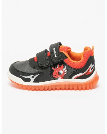 Pantofi sport de piele ecologica cu velcro Lightyloo, Negru/Rosu vermillion
