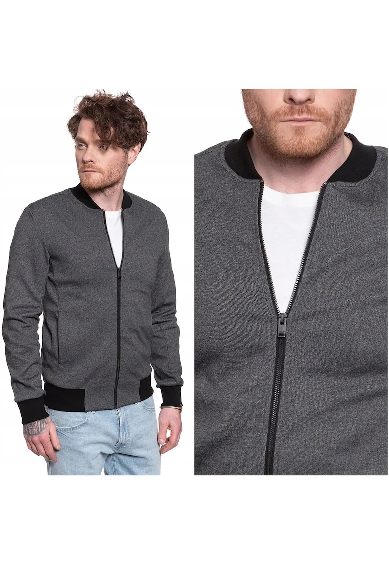 Jacheta De Tranzitie,  Slhjuan Bomber Sweat Jacket, Croi Regular, Fermuar, 2 Buzunare, Fara Gluga, Negru, 1 Bucata, Negru