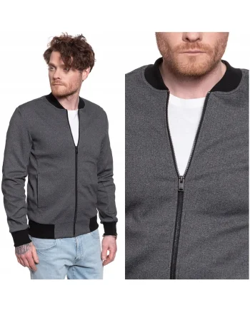 Jacheta De Tranzitie,  Slhjuan Bomber Sweat Jacket, Croi Regular, Fermuar, 2 Buzunare, Fara Gluga, Negru, 1 Bucata, Negru