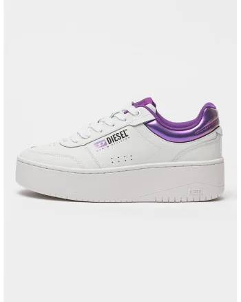 Pantofi sport de piele cu insertii de piele ecologica Athene, Alb/Violet