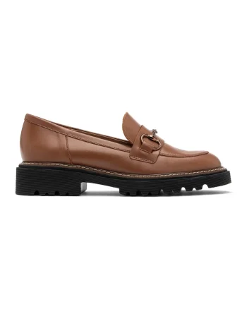 Pantofi loafer de piele cu aspect texturat, Maro scortisoara