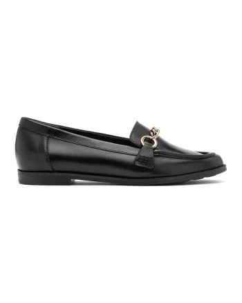 Pantofi loafer de piele cu detalii lant, Negru