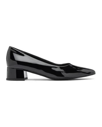 Pantofi de piele ecologica cu toc masiv, Negru