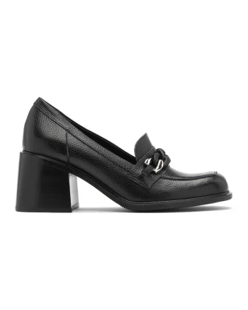 Pantofi loafer de piele cu toc masiv, Negru