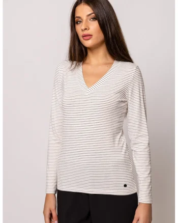 Bluza cu decolteu in V Carina, Alb murdar