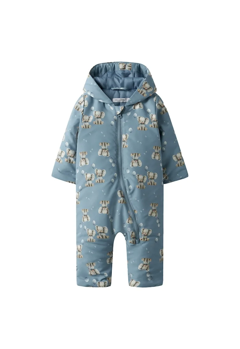 Salopeta pentru copii,  unisex, poliester, model cu elefanti, albastru