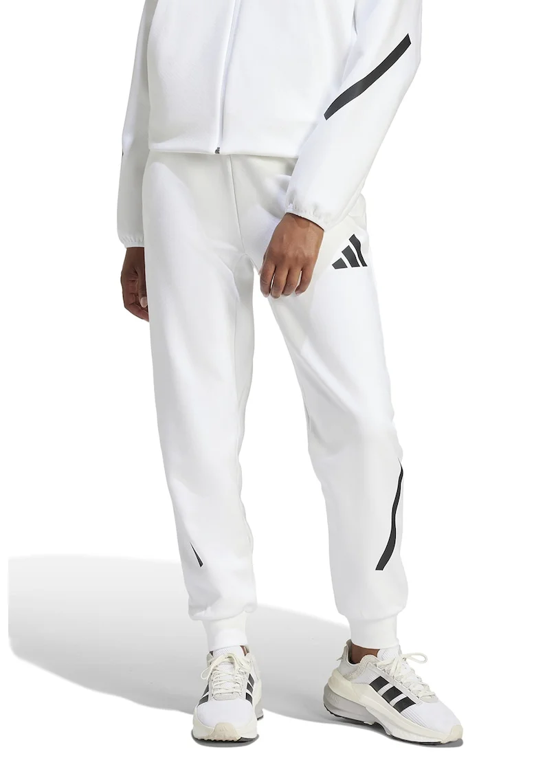 Pantaloni de trening cu buzunare cu fermoar Z.N.E., Alb/Negru