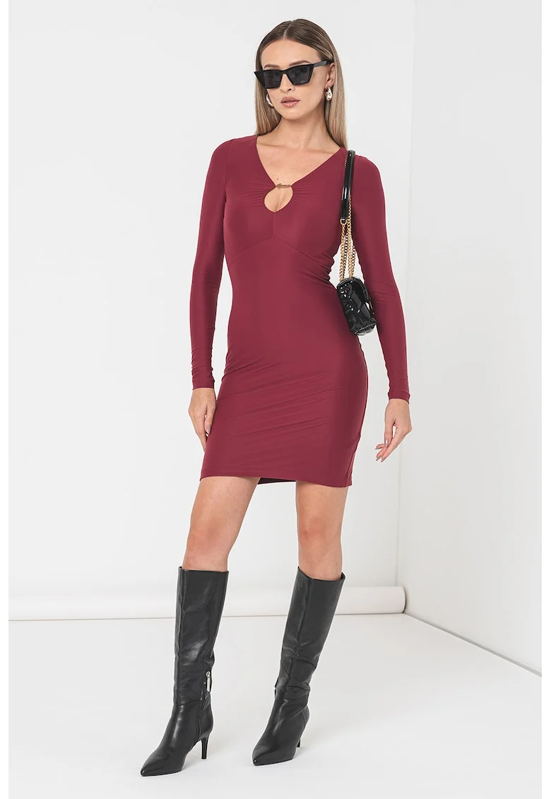 Rochie mini cambrata cu decupaj, Rosu stins